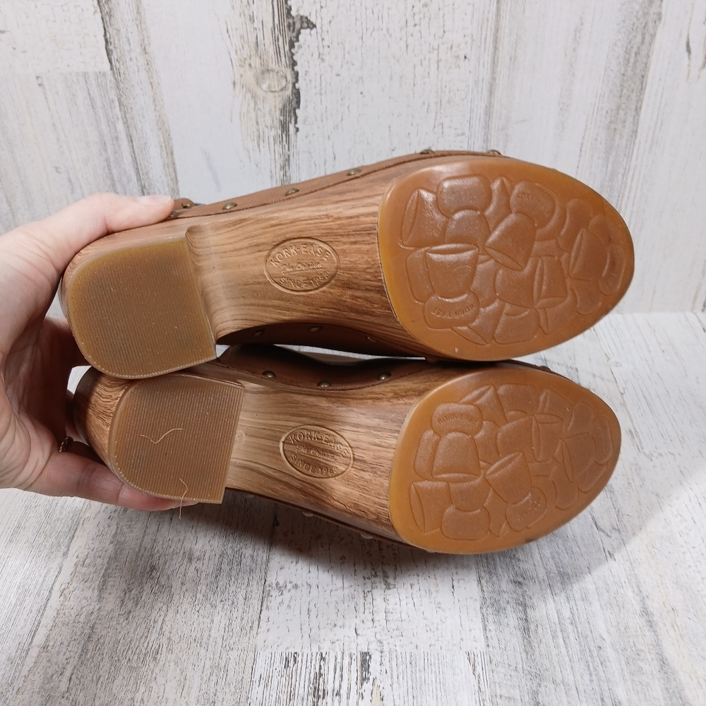 New Kork Ease Darby Brown Leather Studded Slingback Block Heel Clogs #1357 - Picture 9 of 10